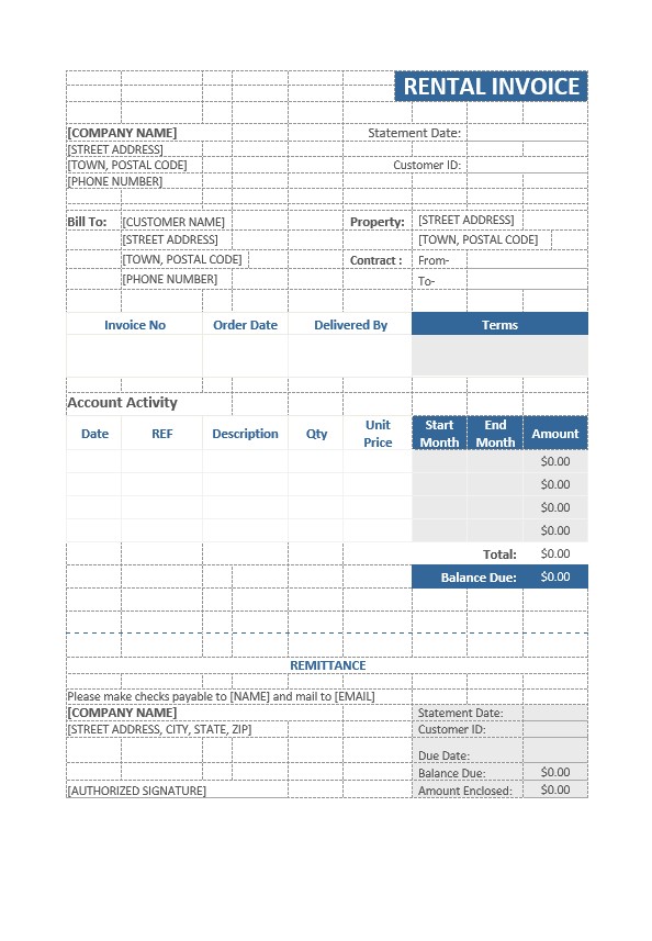 Sample Rental Invoice Template PSD template